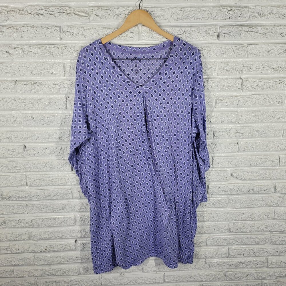 Croft & Barrow Women Pajama Top Sleep Shirt 3X Plus Blue Geometric SWE48E - Picture 1 of 11